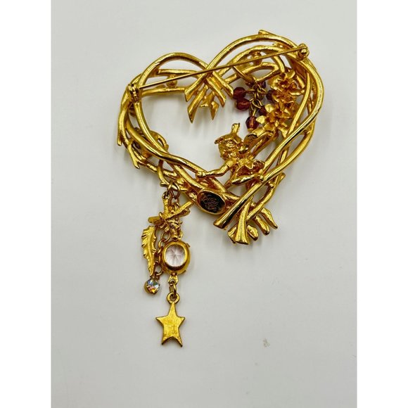Kirks Folly Wisteria Fairy Vine Heart Pin Brooch Gold Tone Dangles Fairy Jewelry - Picture 5 of 7